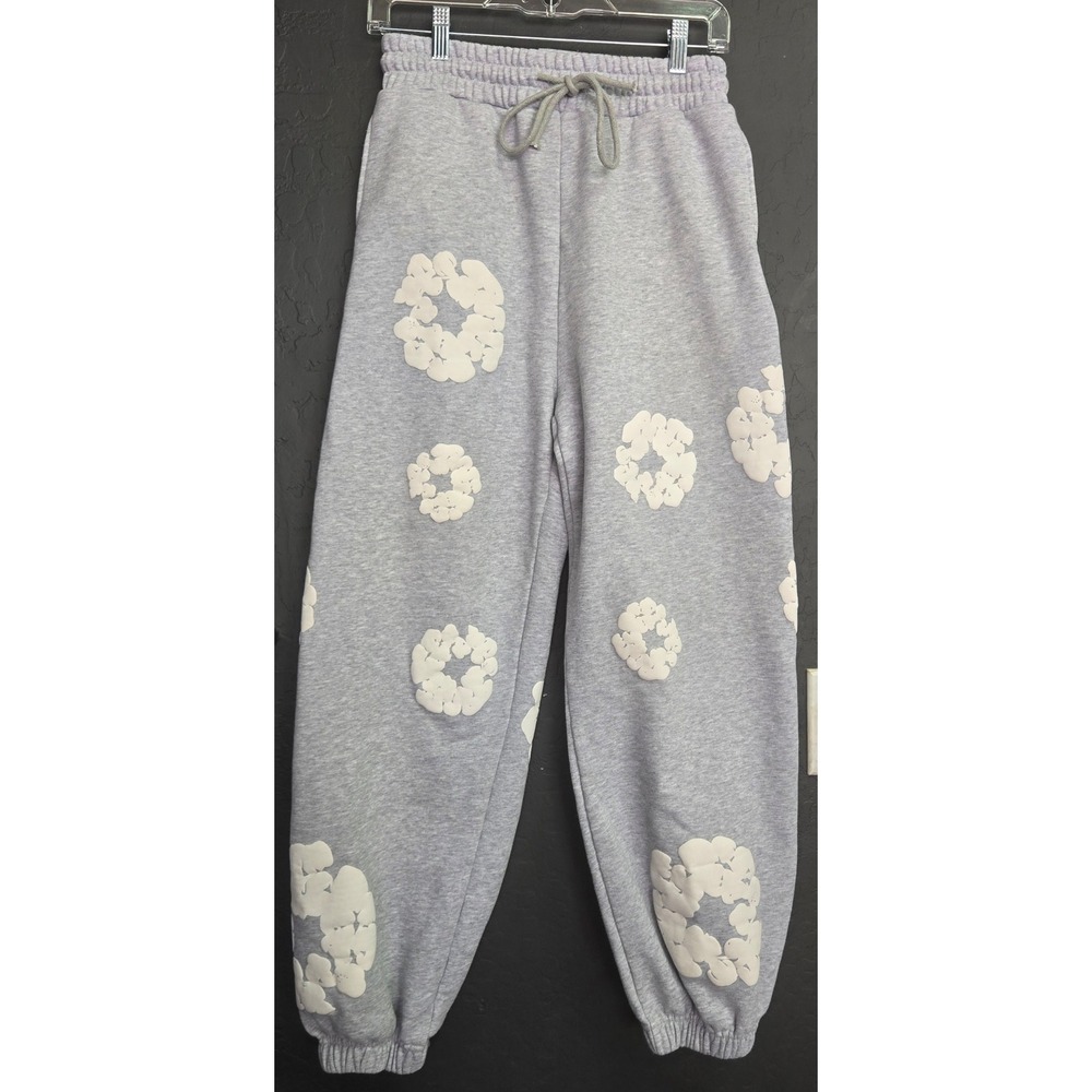 Denim Tears Cotton Wreath Sweatpants Gray Puff Print Joggers Mens Size Large